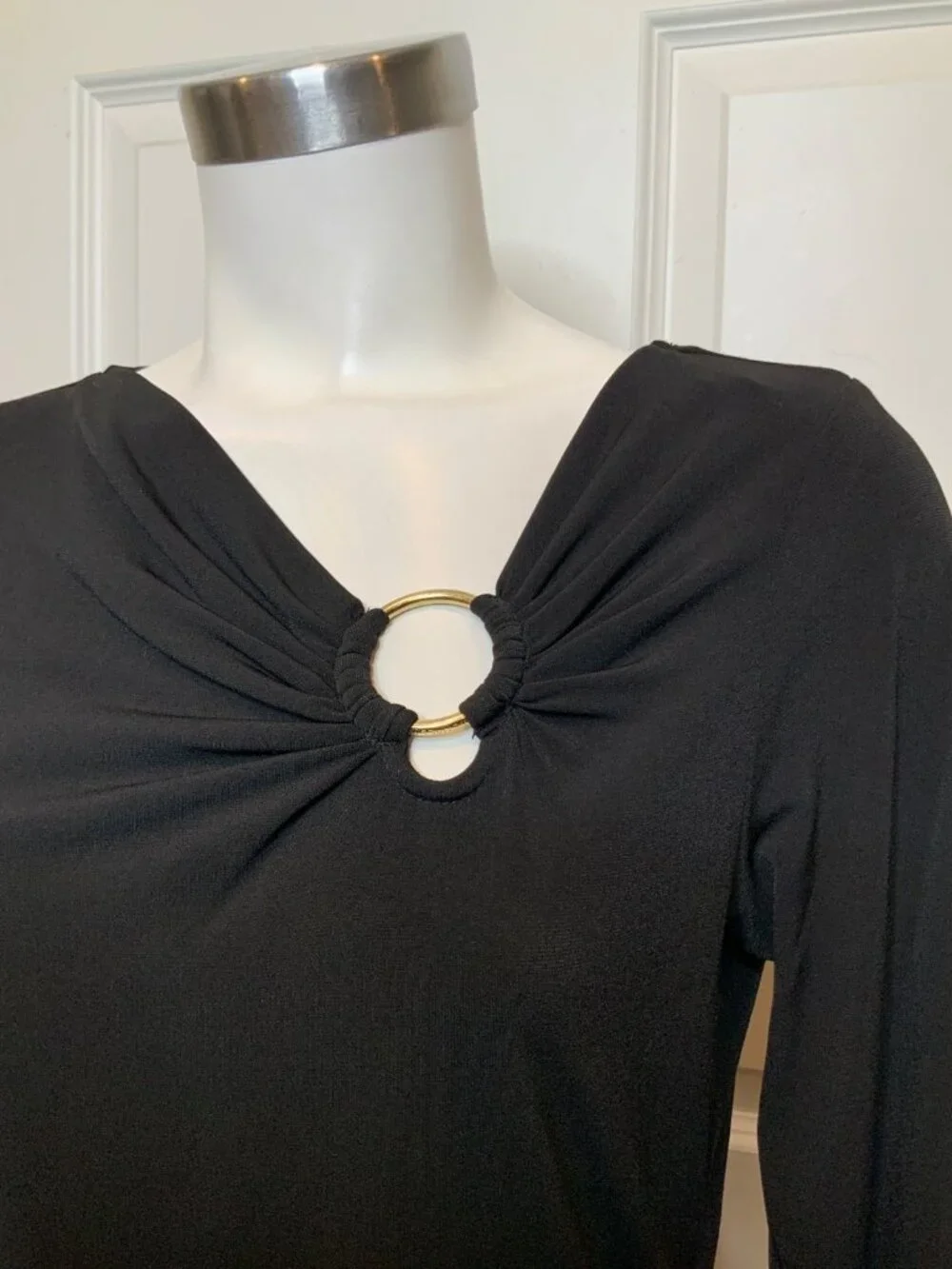 Michael Kors Black Thin Ring Cutout Long Sleeve Mini Dress, Size M